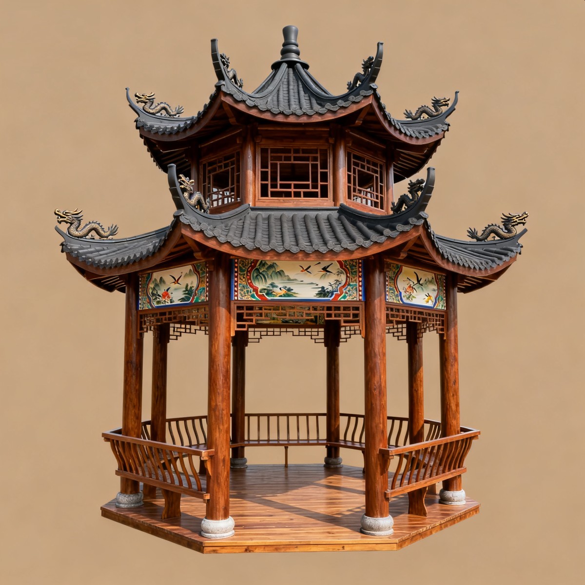 福建仿古风格防腐木凉亭,实木凉亭,木亭